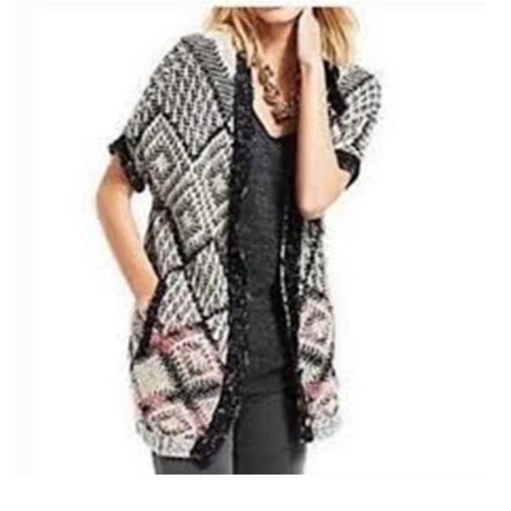 CAbi cardigan sweater short sleeve southwestern boho button front pockets XXS